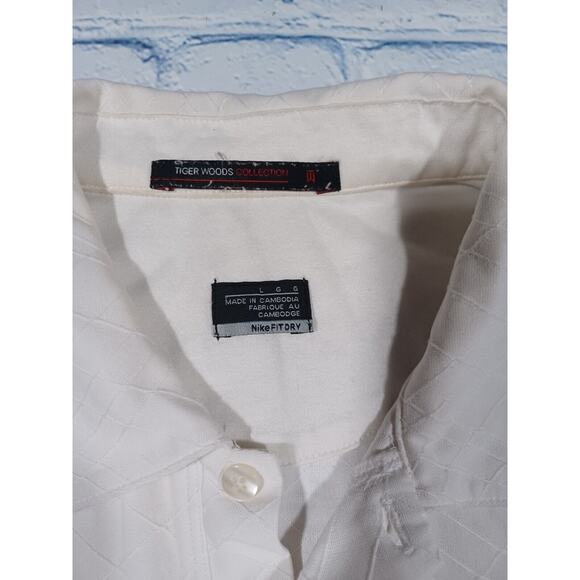 Nike Tiger Woods Shirt Mens L‎ White Polo Dri Fit Golf Geometric Pattern - Picture 3 of 4